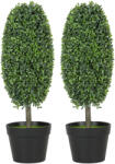 HOMCOM Set de 2 plante artificiale, Arbori de plastic rezistenți la UV în ghiveci, Plastica, Ciment, Verde | Aosom Romania (830-995V00GN)