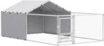 PawHut Țarc pentru Câini de Exterior cu Acoperiș Anti-UV Impermeabil și Boluri Rotative, 400x230x150 cm, Argintiu | Aosom Romania (D02-201V00SR)