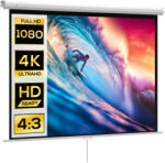HomCom Ecran de Proiecție 84 Inch Format 4: 3, Ecran Rulabil cu Unghi de 160° și Montare pe Tavan sau Perete, 181x8x138 cm, Alb | Aosom Romania (001-023V00WT)