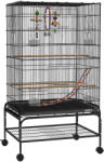 PawHut Colivie pentru Păsări 110 cm, Volieră pentru Perusi, Nimfe, Canari, Agapornis, Cinteze cu Roți, 4 Recipiente, Jucării, Tavă Detașabilă, Raft, Negru | Aosom Romania (D10-090V01BK)