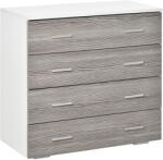 HOMCOM Comodă Modernă cu 4 Sertare, Manere din Aluminiu, Structură din Lemn, 76x35x72 cm, Alb și Gri | Aosom Romania (831-385GY) Comoda