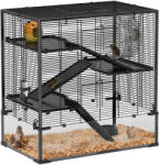 PawHut Cușcă pentru Hamster cu Bază din Sticlă, Cu 4 Etaje și Accesorii, 78, 5L x 48, 5B x 80H cm, Negru | Aosom Romania (D51-442V01BK)