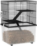 PawHut Cușcă pentru Hamsteri cu 3 Niveluri, Bază Adâncă, Roți Rampe, Bol și Sticlă, 58x43x74 cm, Negru | Aosom Romania (D51-474V00BK)