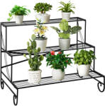 Outsunny Suport pentru Plante din Metal, Scară Suport pe 3 Niveluri pentru Ghivece de Grădina în Stil Vintage, 95x63x72 cm, Negru | Aosom Romania (845-575)