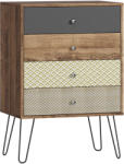 HOMCOM Comodă cu 4 sertare Picioare tip furcă din oțel Stil boem 60x39x86 cm Multicolor | Aosom Romania (831-929V00BN) Comoda