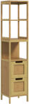 Kleankin Dulap Baie Stil Natural dim. 30L x 30l x 144H cm 3 rafturi 2 sertare Bambus | Aosom Romania (834-208V00ND)