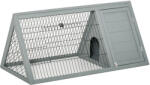 PawHut Clapier triunghiular dublu pentru iepuri cu țarc exterior și căsuță, lemn brad, gri - 116 x 62, 2 x 52, 5 cm | Aosom Romania (D51-166)