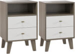 HOMCOM Set de 2 Noptiere Moderne cu 2 Sertare și Spațiu Deschis, Măsuța Laterală pentru Dormitor, 40x34x64 cm, Gri (831-749V00GY)