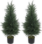 HOMCOM Outsunny Set 2 Plante Artificiale de Chiparos cu 362 Frunze și Ghiveci cu Ciment și Mușchi, Plante Rezistente la UV, Ø40x90 cm, Verde | Aosom Romania (83C-002V00GN)