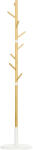 HOMCOM Cuier Vertical cu 8 Cârlige cu Bază Rotundă din Bambus, Lemn și Metal, Ø37, 8x175, 6 cm, Lemn Natural | Aosom Romania (837-305V01ND)
