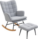 HOMCOM Fotoliu cu leagăn și otomană în design scandinav Fotoliu cu taburet, Lemn de fag, Captuseală, 64 cm x 89 cm x 90 cm Gri | Aosom Romania (839-867V00LG) Balansoar