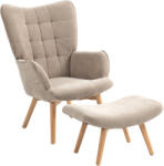 HOMCOM Fotoliu cu Taburet din Catifea cu Model Crestat , Spătar Înalt și Brațe, 72x80x101 cm, Bej | Aosom Romania (839-455V00LR)