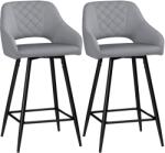 HOMCOM Set de 2 scaune de bar inalte efect de catifea si otel negru cu suport pentru picioare, accesorii pentru brate inaltime 67 cm gri | Aosom Romania (835-756V00GY)