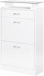 HomCom Dulap pentru Pantofi cu 2 Uși pe 2 Niveluri, Sertar și Raft din Sticlă, Dulap pentru Pantofi, 60x24x105, 5 cm, Alb | Aosom Romania (837-069WT) Pantofar
