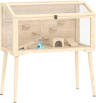 PawHut Cușcă pentru hamster habitat pentru rozătoare lemn FSC acoperiș rabatabil 7 platforme 2 leagăne 110x52x101cm efect lemn natural | Aosom Romania (D51-497V90ND)