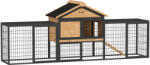 PawHut Cușcă pentru iepuri 2 etaje din lemn masiv rezistent la iarnă Doppelstockhaus cu box de alergare 217x53x86 cm Galben | Aosom Romania (D51-468V90YL)