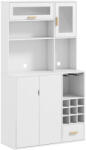 HOMCOM Dulap de Bucătărie cu Depozit de Vinuri, Bufet cu Cabină, Blat cu Microunde, Sertar, Poliță, Uși din Sticlă, 100x38x172 cm, Alb | Aosom Romania (801-352V80WT) Suport sticla vin