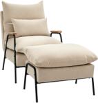HOMCOM Fotoliu tapitat cu taburet, fotoliu de relaxare cu funcție de culcat, scaun tapitat, perne, fotoliu TV, 68 x 91, 5 x 88 cm, Bej | Aosom Romania (839-505V00BG)