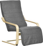HOMCOM Fotoliu Relax cu Suport picioare pe 5 Niveluri si Tetiera, Fotoliu Ergonomic din Lemn de Mesteacan si Tesut, Gri (833-132V00GY)