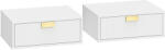 HOMCOM Set 2 noptiere suspendate cu sertar ondulat, pentru dormitor și living, 40x30x15 cm, alb | Aosom Romania (83D-172V80WT)