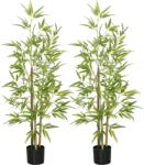 HOMCOM Set Plante Bambus Artificiale cu 3 Trunchiuri cu Ghiveci, Plante Artificiale din PP și Metal, 15x15x120 cm, Verde | Aosom Romania (830-798V02GN)