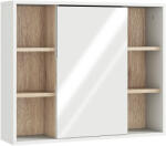 HomCom Dulap cu Oglinda din MDF si PAL, Dulap de Baie cu 3 Rafturi Laterale si Raft Interior Reglabil, 60x14.5x49.4 cm, Alb si Lemn Natur | Aosom RO (834-245)