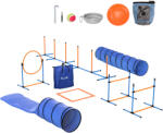 PawHut Set Agility pentru câini, 11 piese, echipament Agility pentru câini cu 2 tuneluri, înălțime reglabilă, cerc de sărit și obstacole, stâlpi slalom | Aosom Romania (D07-068V00OG)