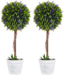 HOMCOM Set 2 Plante Artificiale Sferice cu Flori de Lavandă şi Vas, Ø24x60 cm, Verde | Aosom Romania (830-704V00GN)