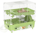 PawHut Cușcă pentru Hamsteri cu 2 Niveluri și 3 Uși cu Roată și Tuburi Verde și Alb | Aosom Romania (D51-482V00GN)