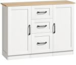 HOMCOM Bufet pentru living, mobilier de depozitare cu 2 uși cu închidere silențioasă și 3 sertare, 110x35x80, 4cm, alb și lemn natural | Aosom Romania (83B-750V00WT) Bufet