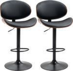HOMCOM Set de 2 Scaune de Bar cu Spătar Reglabil pe Înălțime, Lemn și Piele Ecologică, 53x52x92-112 cm, Negru | Aosom Romania (835-819V00BK)