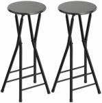 HOMCOM Set 2 Scaune de Bar Pliabile, Scaune de Bucătărie Înalte Rotunde cu 2 Suporturi pentru Picioare, Structură din Lemn și Oțel, Scaune de Bar, pentru Insulă, Negru | Aosom Romania (83A-376V81BK)