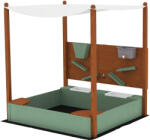 AIYAPLAY Cutie de nisip din lemn pentru copii cu acoperiş cutie pentru copii cu 2 scaune 2 cutii robinet pâlnie 116x112, 5x128 cm Verde | Aosom Romania (343-080V00GN)