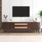 GL Store Dulap TV din ratan cu uși și sertare, Culoare naturală | Aosom Romania (F-GLS-WF30405962NAA)