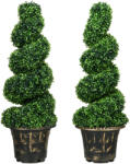 HOMCOM Arbore artificial formați în spirală, set de 2 plante artificiale, cu ghiveci, înălțime 90 cm, Verde | Aosom Romania (830-794V00GN)