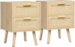 HOMCOM Set 2 Noptiere Boho Elegante, Mobilier Dormitor cu 2 Sertare, 40x40x56cm, Lemn Natural | Aosom Romania (831-664V01ND)