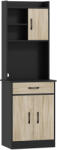 HOMCOM Dulap de Bucătărie, Mobilier cu Orificiu pentru Cabluri și Suprafață pentru Microunde, Dulap de Bucătărie cu Sertar, 3 Rafturi Deschise și Dulapuri, pentru Sufragerie, Living, Negru și Lemn | Aosom Ro