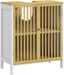 HomCom Dulap sub lavoar 2 uși cu raft reglabil dulap de depozitare pentru lavoar 60 x 30 x 70 cm MDF și bambus | Aosom Romania (834-671V00WT)