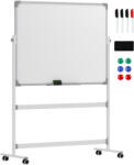 HOMCOM Tablă Magnetică cu 2 Fețe, Tablă Rotativă la 360° cu 3 Nivele Reglabile, Burete și Marker-e, 127x50x165 cm, Alb | Aosom Romania (911-018V00WT)