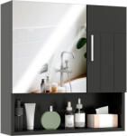 Kleankin Dulap cu Oglindă pentru Baie 2 Uși și Raft Deschis 54x15.2x55.3 cm Negru | Aosom Romania (834-347V00BK) Comoda