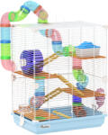 PawHut Cușcă pentru Hamsteri cu 5 Nivele, Tuburi, Rotiță, Scări, Căsuță și Sticluță, 46x30x58 cm, Albastru | Aosom Romania (D51-214V00LB)