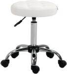 HomCom Scaun Rotativ cu Roti, Rotund, Scaun pentru Coafor și Estetician cu Înălțime Ajustabilă, Tapițat în Piele Ecologică, Ø35.5x51-67 cm, Alb (503-011WT)