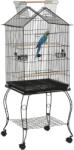 PawHut Cușcă pentru păsări pe suport cu 2 mese perșoare tavă detașabilă mâner și roți 50 x 58 x 137/145 cm negru | Aosom Romania (D10-025V01)