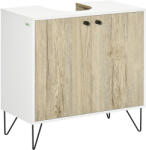 Kleankin Dulap sub lavoar, mobilier de baie cu 2 uși, picioare din oțel, 60 x 30 x 60 cm, alb și lemn natural | Aosom Romania (834-443)