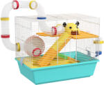 PawHut Cușcă pentru Hamsteri cu Roată, Căsuță, Bol, Rampe și Recipent Apă, Cușcă pentru Gerbili din Oțel, PS și PP, 45x28x37 cm, Alb și Albastru | Aosom Romania (D51-419V00LB)
