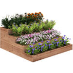 Outsunny Strat Înălțat de Grădină cu 4 Niveluri, Jardinieră de Balcon cu Bază Deschisă și Căptușeală, 113x113x46 cm, Maro | Aosom Romania (84H-281V00CF)
