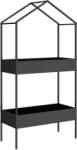 Outsunny Suport plante 2 niveluri în formă de casă, înalt 150 cm, suport flori cu cârlig, metal, Negru | Aosom Romania (84H-517V00BK)