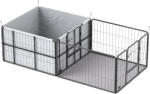 PawHut Cușcă de fătare pentru pui, box parc pentru pui cu 7 panouri, 2 compartimente, saltea lavabilă, 203x102x60cm Negru | Aosom Romania (D06-246V10BK)