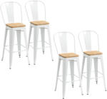 HOMCOM Set de 4 taburete de bar industrial cu spătar suport pentru picioare înălțime 76 cm oțel crem | Aosom Romania (835-762V00CW)