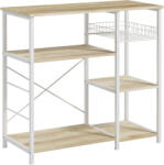 HOMCOM Raft de Bucatarie Cuptor cu Microunde, Dulap de Bucatarie cu 4 Rafturi cu Carlige si Cos Plasa, Lemn si Otel 90x40x84.5cm HOMCOM | Aosom RO (801-346V00AK) Raft